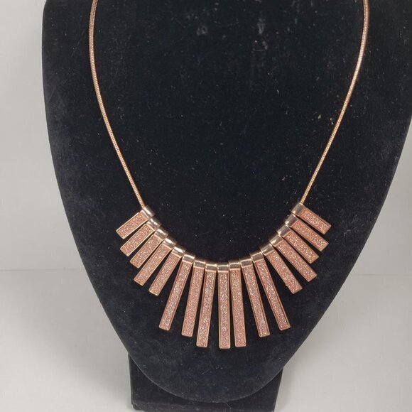 Rose Gold Fringe Pendant Necklace – Glitter Textured Statement Fashion Jewelry - Picture 6 of 11